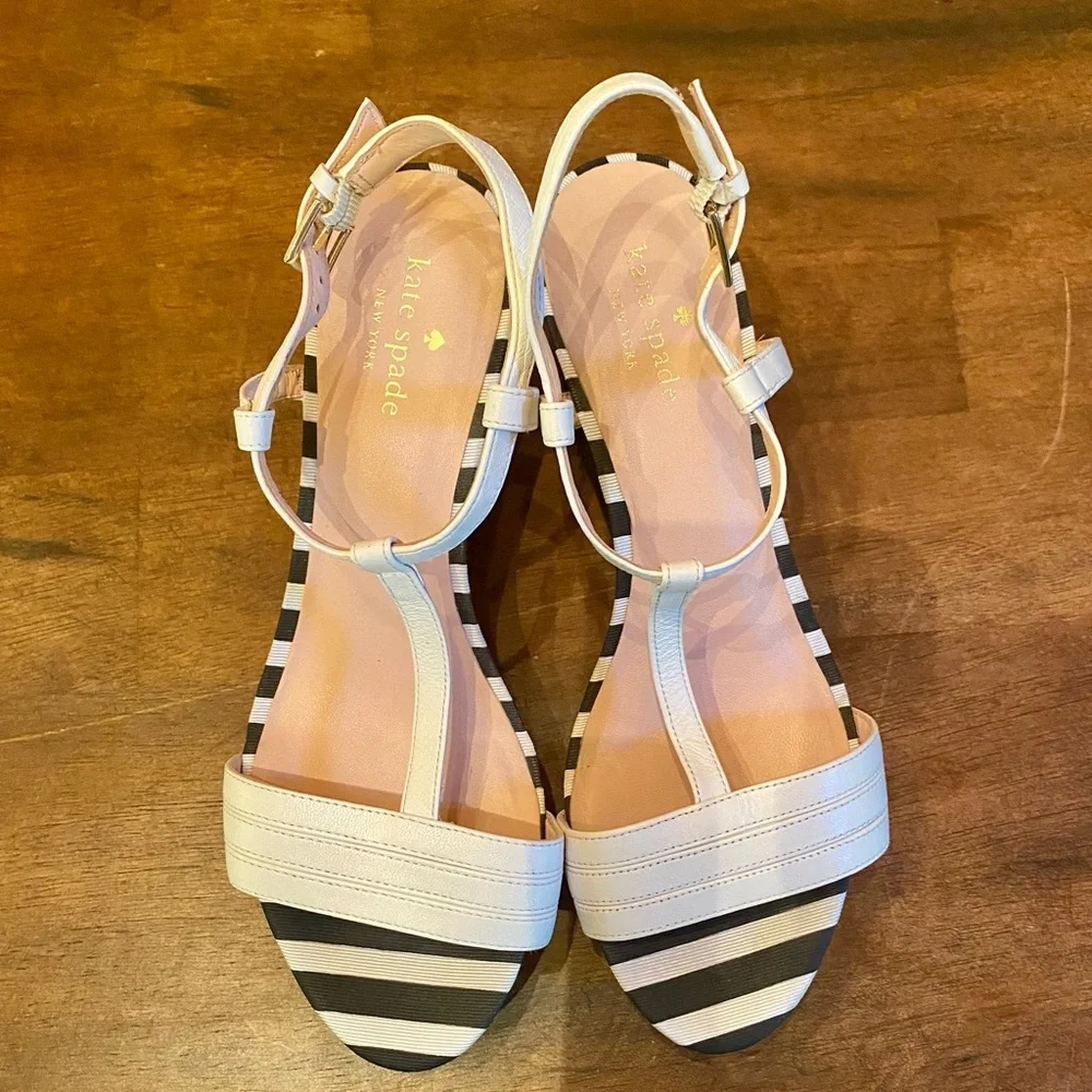 kate spade White and Black T-Strap Platform Wedge Sandals - Picture 3 of 11